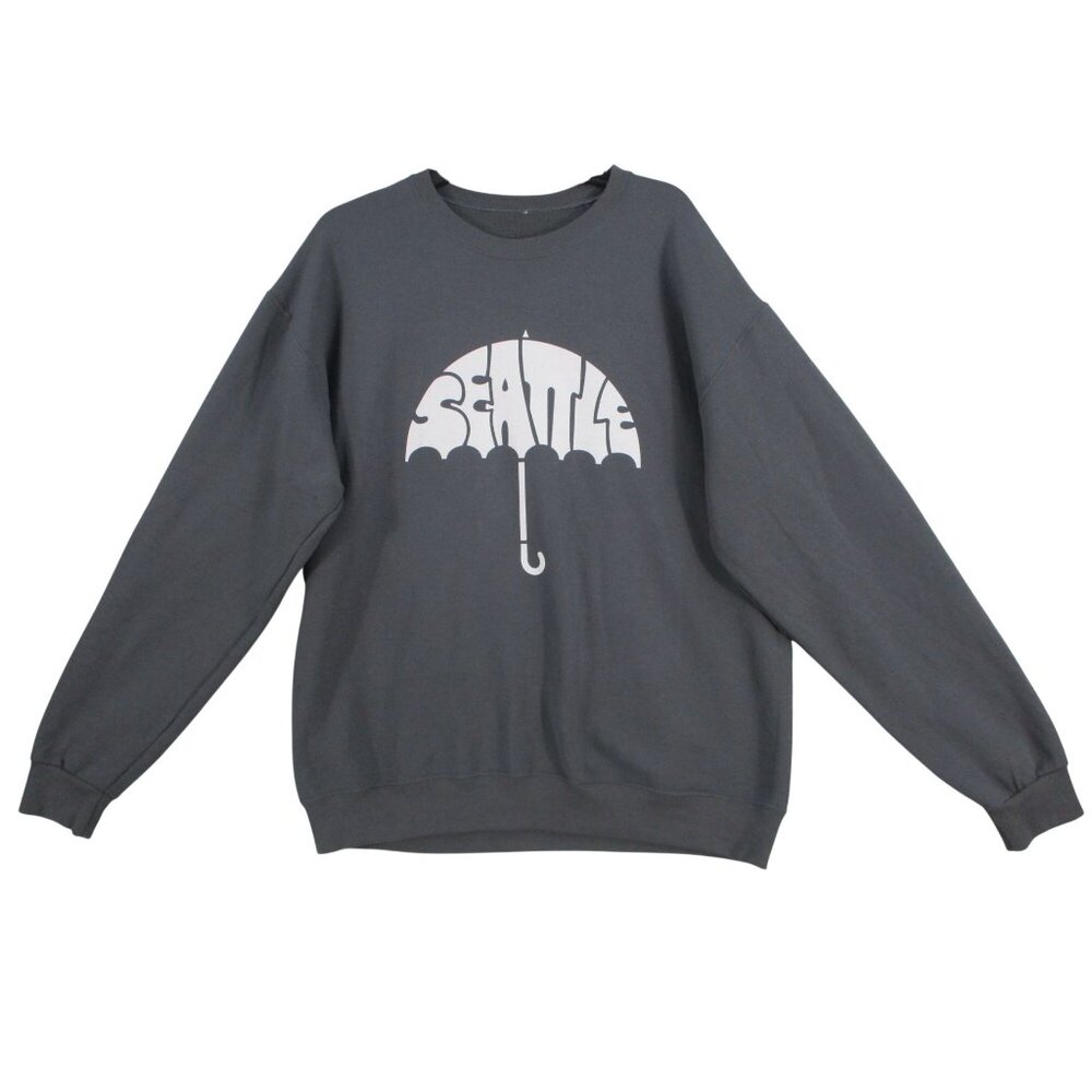 Seattle Umbrella Graphic Charcoal Gray Crewneck Sweatshirt‎ Unisex Size M